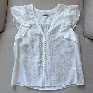 Club Monaco White Ruffle-Sleeve Button Front Blouse